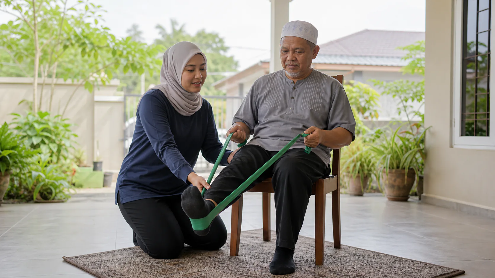 Senaman fisioterapi di rumah dalam komuniti Alor Gajah