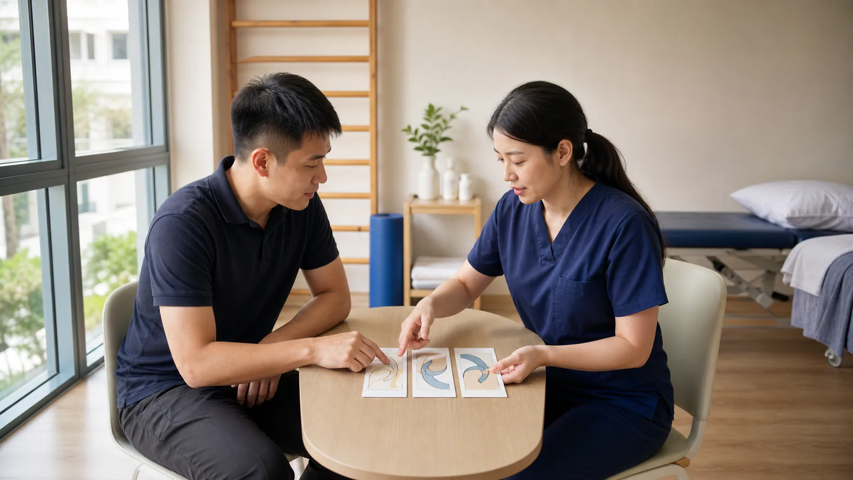 Patient comparing treatment pathways with a physiotherapist
