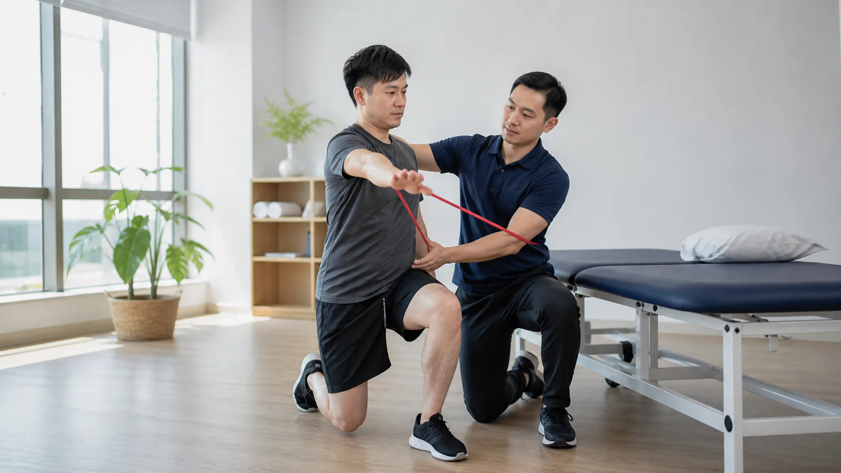 Physiotherapist observing a patient's functional movement