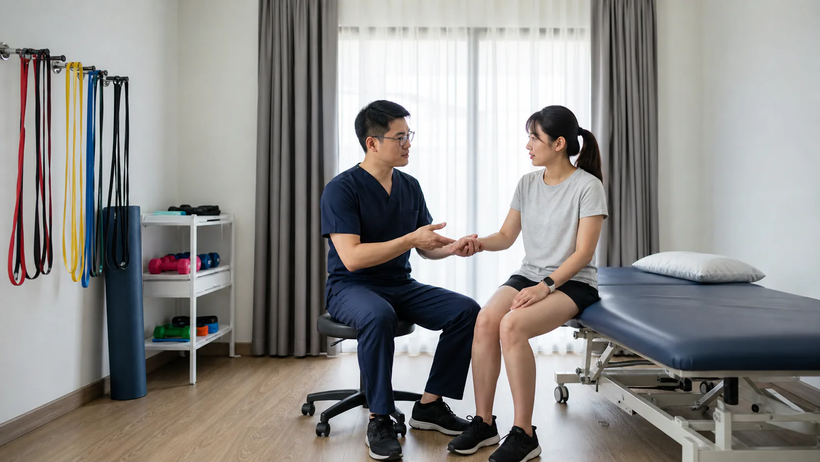 Physiotherapist discussing treatment options with a patient