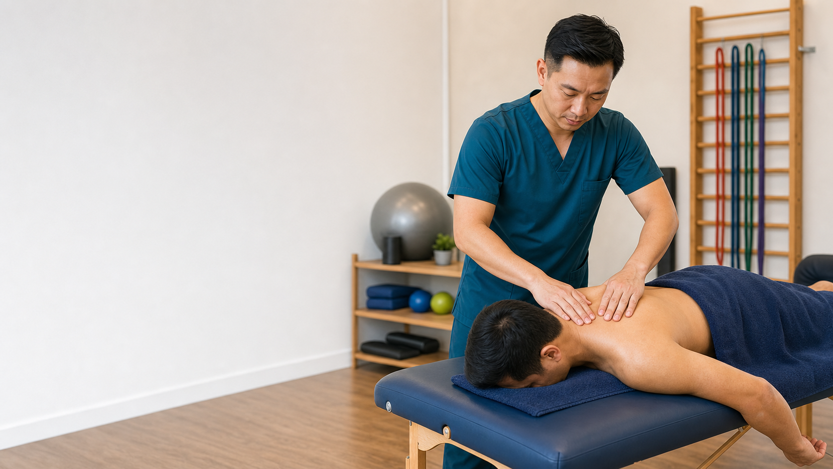 Physiotherapist providing clinical soft tissue treatment in a physiotherapy room
